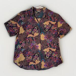 Vintage Viktor Blouse Womens Abstract Floral Button Front Shirt 80s 90s Retro
